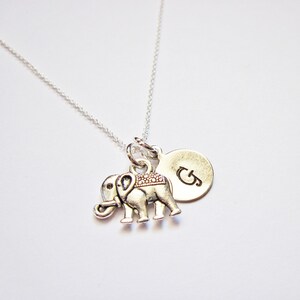 Tiny Sterling Silver Elephant Necklace personalized elephant necklace on Sterling Silver Fine Chain Sterling silver Necklace initial jewelry image 2