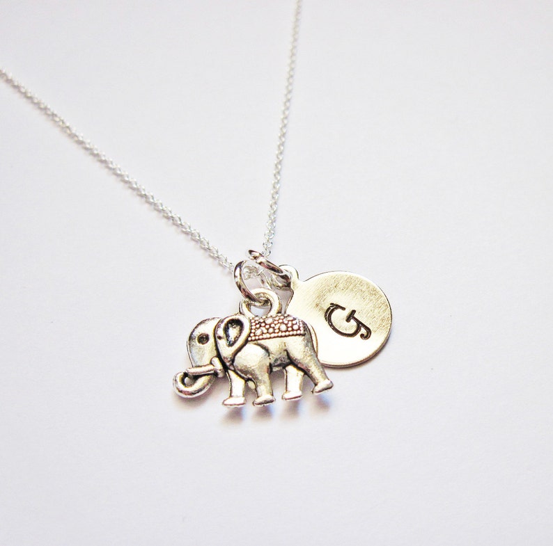 Tiny Sterling Silver Elephant Necklace personalized elephant necklace on Sterling Silver Fine Chain Sterling silver Necklace initial jewelry image 2