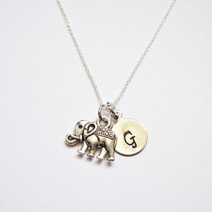 Tiny Sterling Silver Elephant Necklace personalized elephant necklace on Sterling Silver Fine Chain Sterling silver Necklace initial jewelry image 1