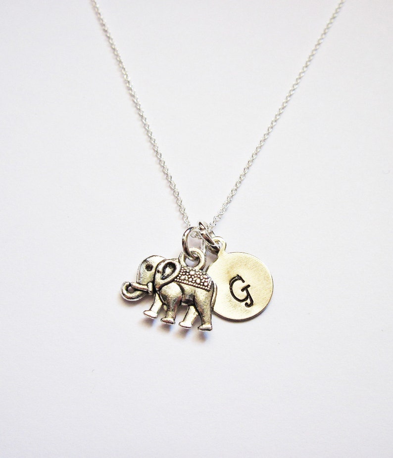 Tiny Sterling Silver Elephant Necklace personalized elephant necklace on Sterling Silver Fine Chain Sterling silver Necklace initial jewelry image 1