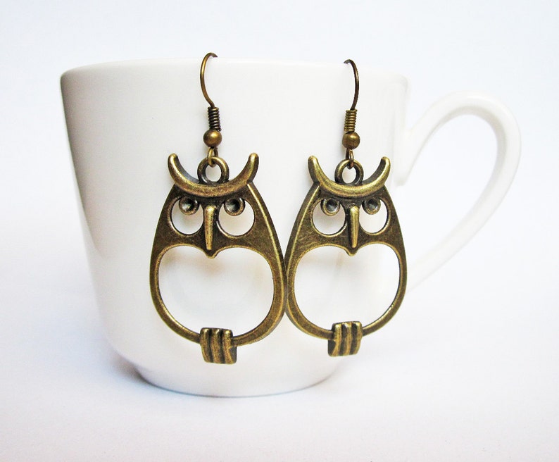 Owl Dangles Owl Jewelry Bronze Owl Earrings Woodland creatures earrings Bird Earrings Owl