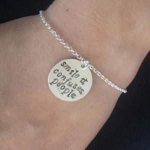 Quote bracelet, personalized bracelet, Charm bracelet, Handstamped bracelet, hand stamped bracelet, smile bracelet birthday gift best friend