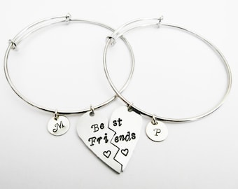 Broken Heart Friendship Bangle Bracelet Set 2 Best Friend Bracelets, Half Heart Jewelry, Friendship Jewelry, Gift Best Friend Jewelry, bffl