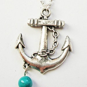 anchor dainty necklace anchor jewelry / gift for her under 20usd, Silver Anchor Necklace, anchor pendant, silver necklace, turquoise image 3