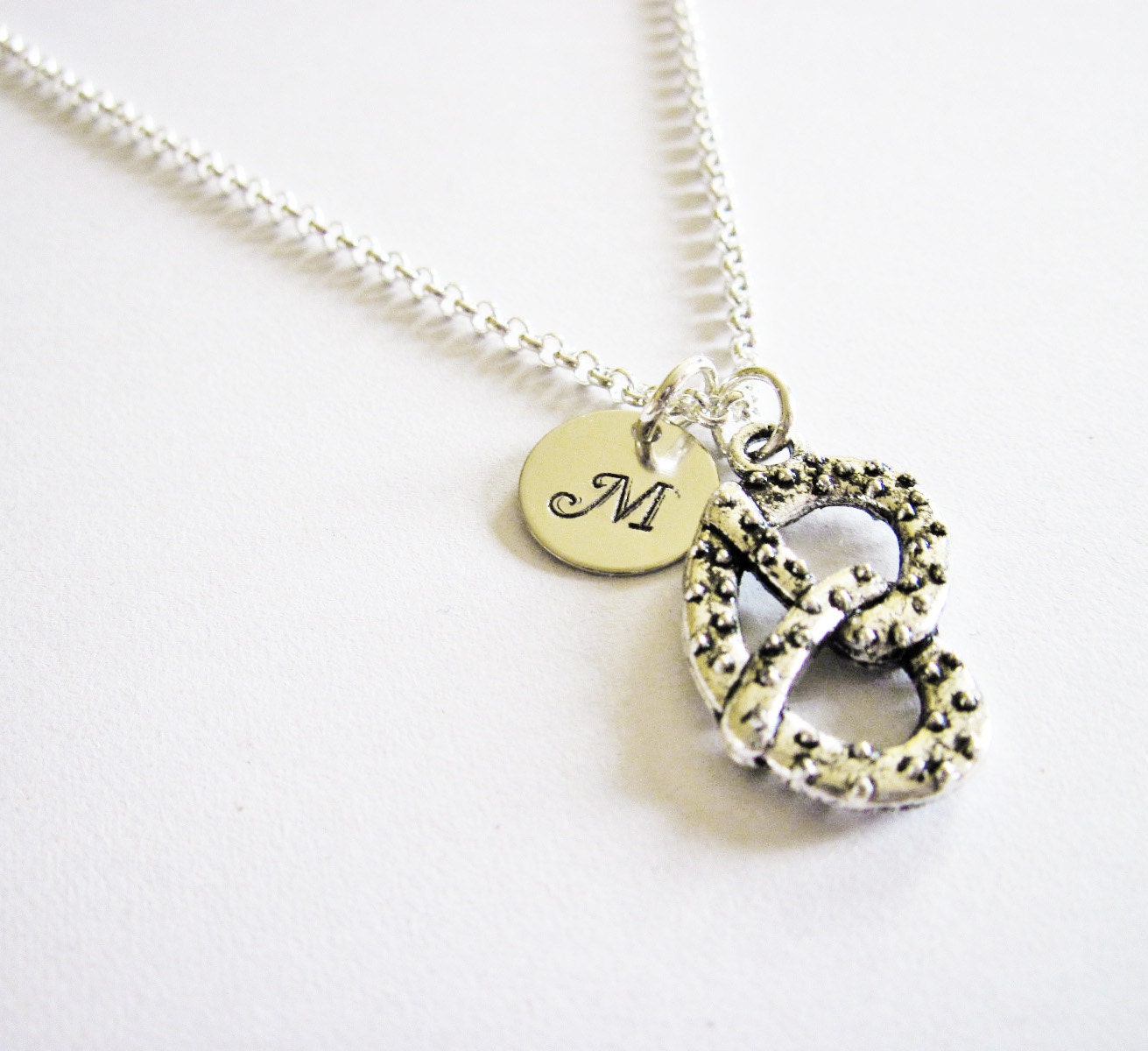 Pretzel Necklace Initial Necklace German Gift Cute Food Etsy