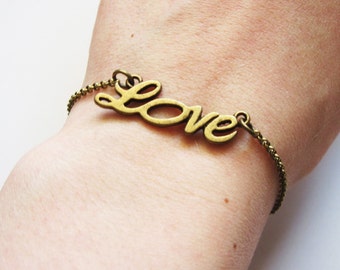 Love Bracelet, charm bracelet, Love Jewelry, bronze Love Bracelet, Simple Bracelet, Everyday wear, dainty Bracelet, Minimal jewellery
