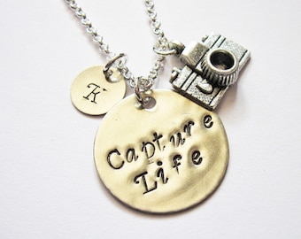 Personalized Camera Necklace, initial necklace, photography necklace, photographer gift, camera jewelry, photography jewelry, Capture Life