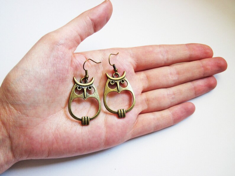 Owl Dangles Owl Jewelry Bronze Owl Earrings Woodland creatures earrings Bird Earrings Owl