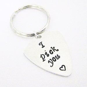 Guitar Pick keychain, I pick you, Personalized guitar pick, Mens Gifts, Anniversary gifts for men, Aluminum, guitar i pick you handstamped