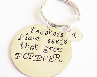 Personalized Teacher keychain, Teacher gift, To Teach is to Plant a Seed Quote Retirement Gift, custom initial Teacher Retirement  Professor