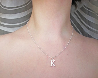 Tiny silver letter necklace - Silver initial necklace, monogrammed necklace, uppercase initial necklace, personalized jewelry