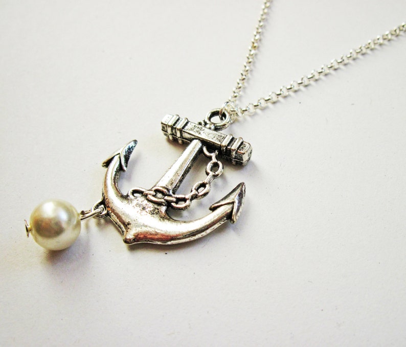 anchor dainty necklace nautical jewelry / gift fo her under 20usd, Silver Anchor Necklace, anchor pendant, silver necklace anchor jewelery image 2