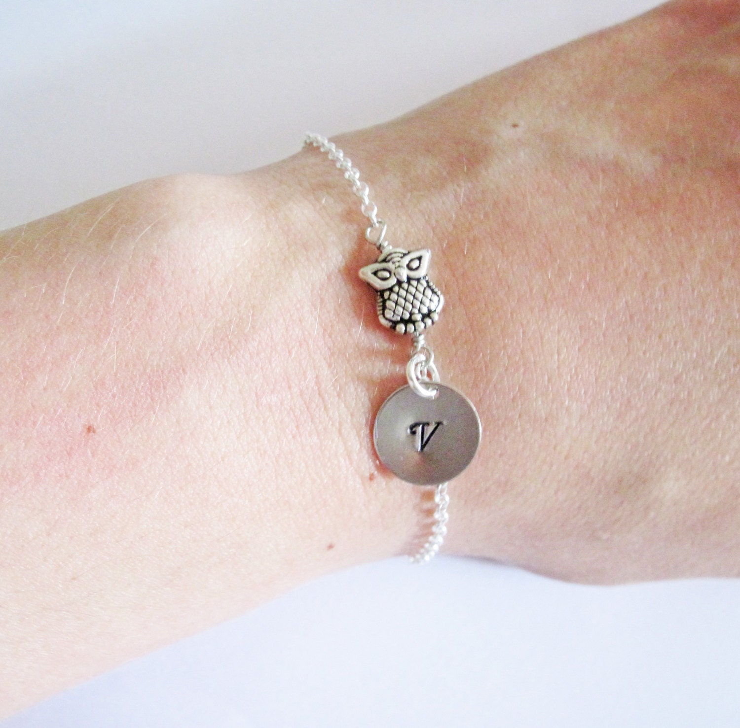 Personalized owl bracelet owl silver bracelet silver charm Etsy
