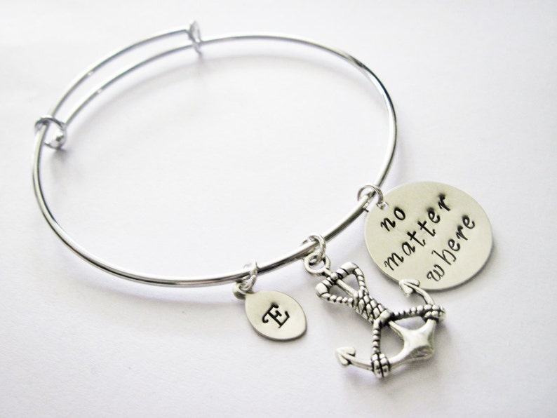 Best friend bracelet set, Personalized Anchor Bracelet, Custom Initial Bangle, 10 years and counting Friendship Jewelry Gift for Best Friend image 4