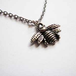 Silver Bee Necklace, Honeybee necklace, Bee pendant necklace, Bee Charm Necklace, Honeybee Jewelry, Simple Insect Necklace on plain chain
