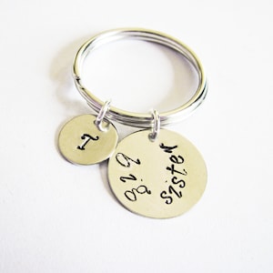 personalized big sister keychain, personalized key chain hand stamped initial, sister gift, best friends gift bff, gift for sister, silver