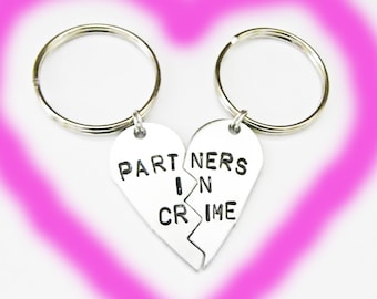 Partners in Crime Keychain, Gift For Best Friend, Best Bitches Key Chain, Hand Stamped Best Friend Keychain, Best Friend Gift, Keyring two 2