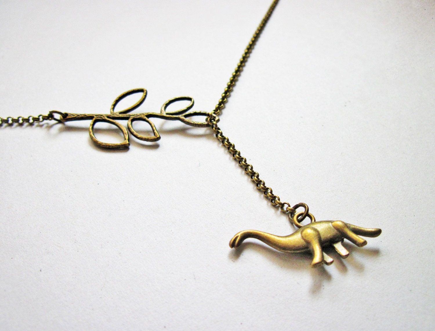 Dinosaur necklace lariat necklace branch necklace animal Etsy