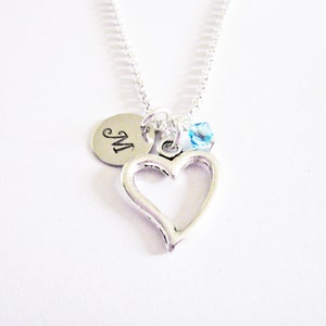 Children&#39;s Initial Necklace, personalized child necklace, Children&#39;s Name Necklace, Children&#39;s Heart Necklace, Children Birthstone Necklace