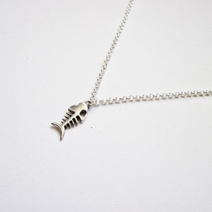 animal jewelry fish necklace, fish jewelry necklace, animal necklace, silver necklace, unique necklace, fishbone pendant, tiny fish image 2