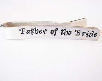 Father of the Bride and Groom Personalized Tie Clips, Hand Stamped Tie Clip, Custom Tie Bar, Men's Wedding Accessories, Wedding Party, gift
