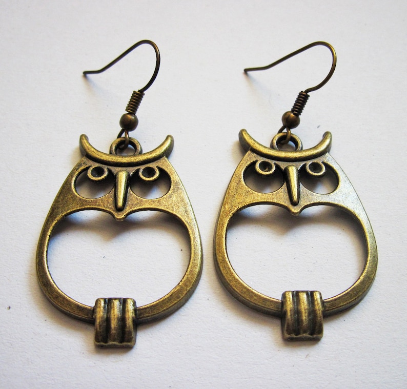 Owl Dangles Owl Jewelry Bronze Owl Earrings Woodland creatures earrings Bird Earrings Owl