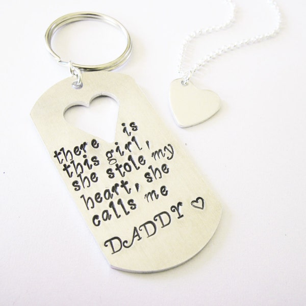 There is this Girl she stole my heart she calls me Daddy Daughter Keychain Necklace Set, Father's Day Gift, His Hers Personalized Keychain