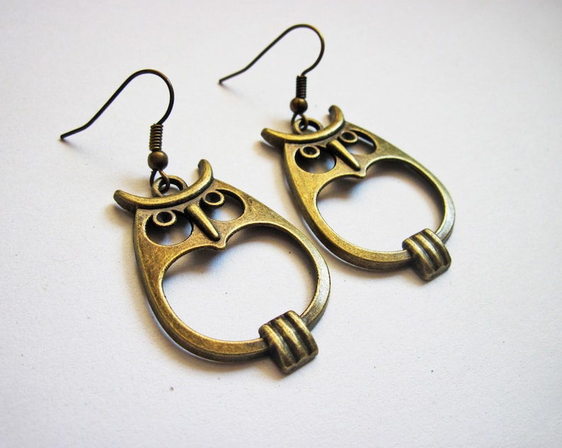 Owl Dangles Owl Jewelry Bronze Owl Earrings Woodland creatures earrings Bird Earrings Owl