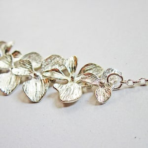 Silver Orchid Necklace, Flowers necklace, white gold plated. Orchid flower, Dangling Orchids, Floral Necklace Flower Jewelry, Bridesmaids