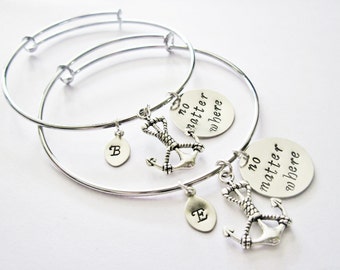 Personalized Friendship Bracelet Set, Custom Initial Bangles