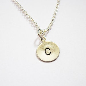 Initial Necklace - personalized necklace, one disc Silver necklace, engraved monogrammed necklace, hand stamped necklace, silver dot pendant