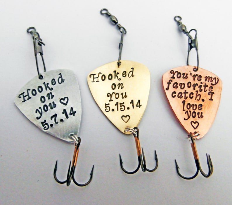 3 Custom Fishing Lures Handstamped Personalized Message Name Etsy