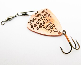 Personalized fishing lure spoon You&#39;re my favorite catch Gift for Men 11th Anniversary Husband Gift Birthday Boyfriend 10th 1st 7th copper