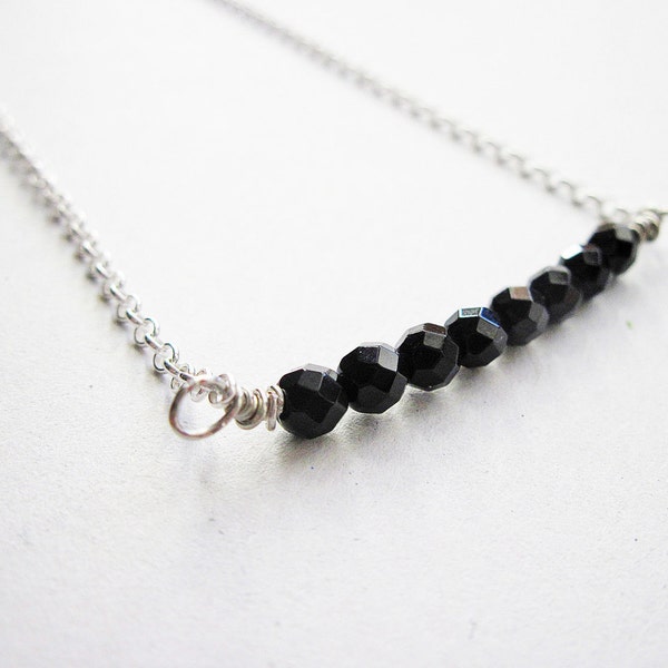 Collier en argent sterling, collier de chaîne de tous les jours, collier de bar, pendentif collier sterling, collier de pierres noir Onyx nuggets, minimal