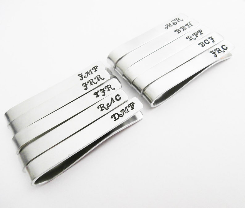 Set of 10 Tie Clips, Personalized Tie Bars, Groomsmen gifts, Hand Stamped Tie Bar Set, Groom's gift Father of the Bride, Wedding Accessories image 1