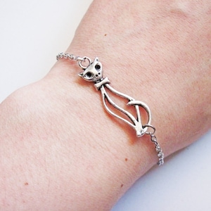 Cat Bracelet, silver cat bracelet, cat Jewelry, kitty cat Bracelet, cat silhouette, cat Charm Bracelet, cat Accessories, cat jewellery