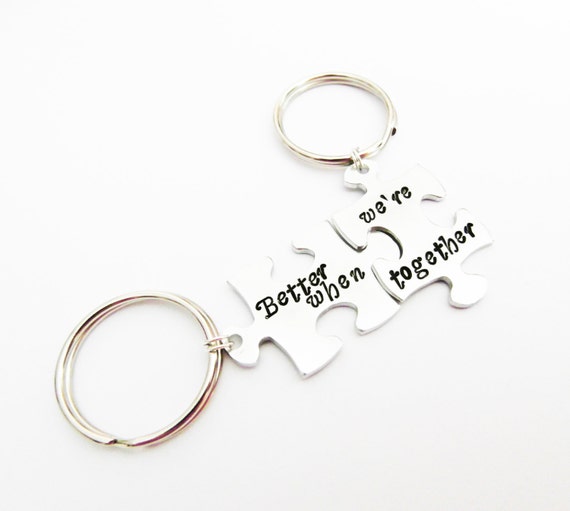 Better When We're Together Couple's key chains, Best Friends Interlocking Puzzle Keychain, Metal Stamped, jigsaw puzzle pieces charms