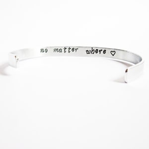 Mother Daughter gift, Hidden Message Bracelet, no matter where, friend mom secret message, customizable, aluminium cuff, copper, brass image 1