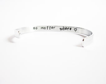 Mother Daughter gift, Hidden Message Bracelet, no matter where, friend mom secret message, customizable, aluminium cuff, copper, brass