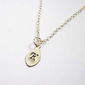 Initial Necklace personalized necklace, tiny leaf Silver necklace, engraved pendant, monogrammed necklace, hand stamped necklace, 1 letter