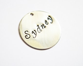 Seven Eights Inch Disc Add-On to Handstamped Necklace, 7/8 inches disc, silver, brass, copper, golden, gold, engraved hand stamped pendant