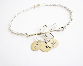 Personalized Initial Bracelet with two Initials and ampersand, Mother Bracelet, Branch Initial Bracelet, Mom Bracelet two discs 2 initials