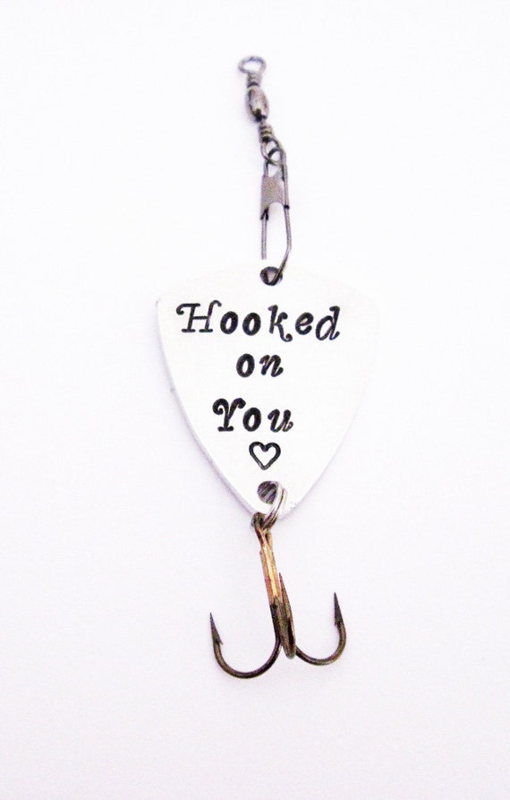 Personalized fishing lure, custom spinner, Hooked on You, Hand Stamped gift, Fishing Accessories, Spinner Bait, fisherman gift, fish, father