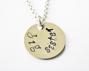 personalized big sister necklace, big sister gift, handstamped jewelry, personalized necklace, big sis jewelry, custom necklace