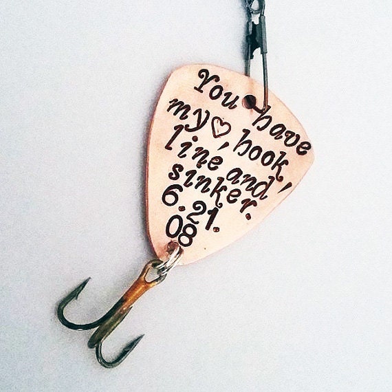 You have my heart, hook, line and sinker Personalized Fishing Lure, Husband Fishing Hook, Anniversary Fiancé Husband Boyfriend gift, spoon &