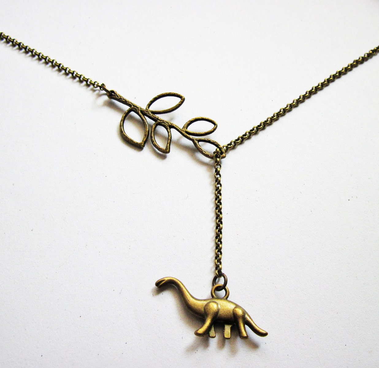 Dinosaur Necklace Lariat Necklace Branch Necklace Animal Etsy