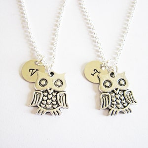 gift for best friends, initial best friend necklaces set, 2 owl necklaces personalized jewelry, best friend jewelry bff necklace, friendship