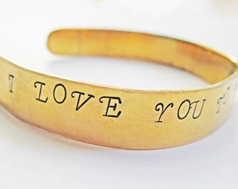 Personalized Bracelet I love you to the moon and back, Hand Stamped Brass Bracelet. Custom bracelet. Bangle bracelet. Gold Bracelet, cuff