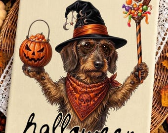 Halloween Dachshund PNG, Funny Dachshund Halloween Shirt Design, Witch Hat Dachshund Sublimation, Pumpkin Png Spooky Autumn Digital Download