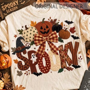 Spooky Png, Quilted Fabric Applique Halloween, Patchwork Witch Hat Pumpkin Png, Rustic Halloween Sublimation, Fall Shirt Png Design